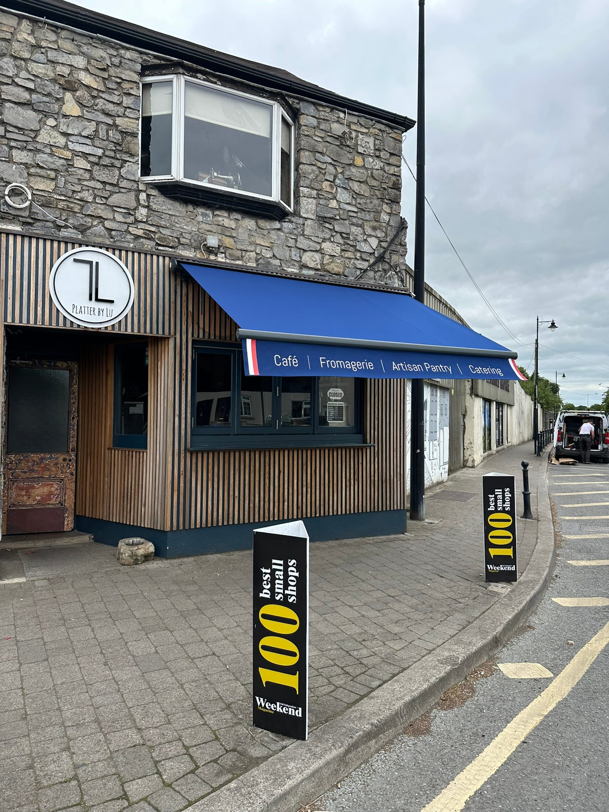 Blue Semi Cassette Awning with Printed Text in Trim
