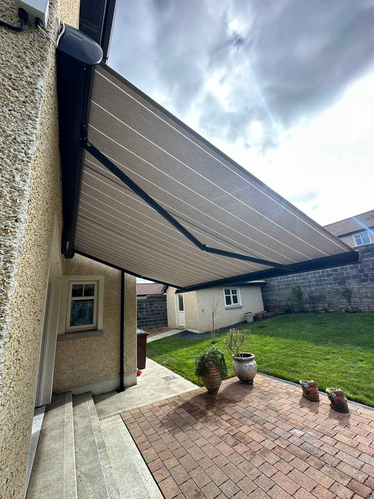 Matte Black Full Cassette Awning with D306 Fabric in Kells
