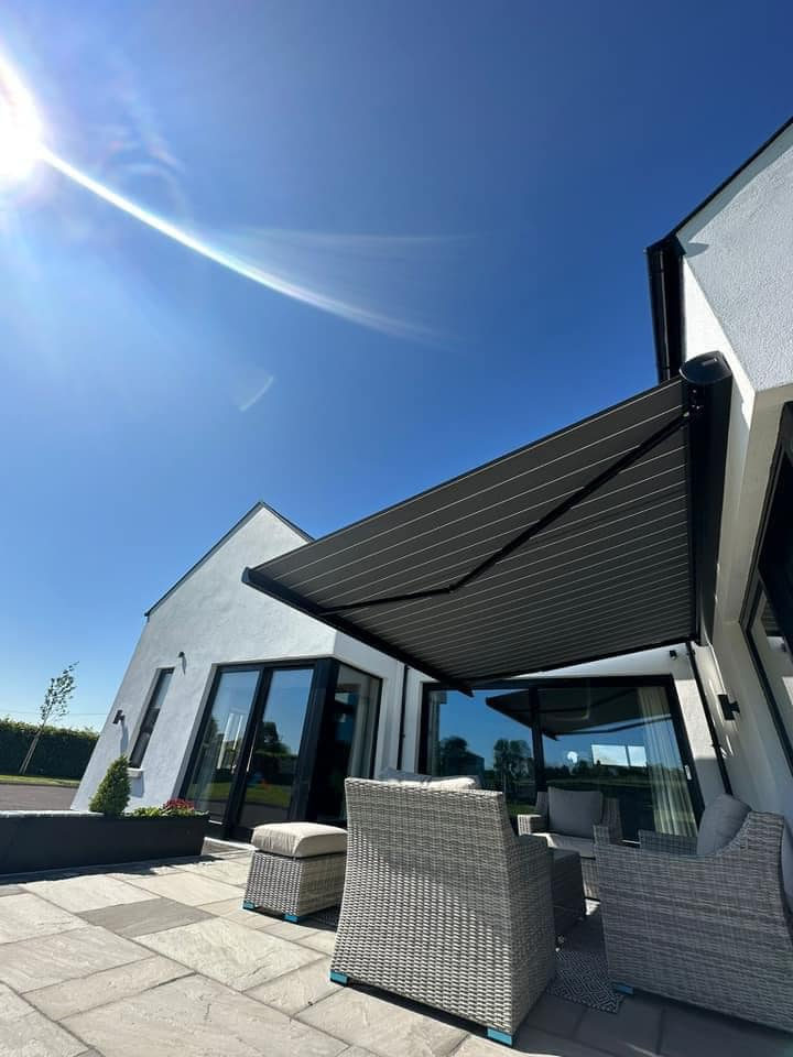 Matte Black Awning with Dark Grey Fabric in Navan