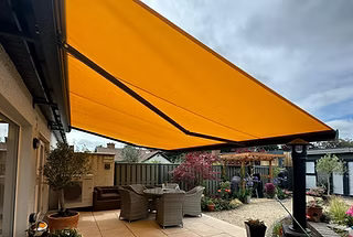 Raised Full Cassette Awning with Yellow Fabric in Naas