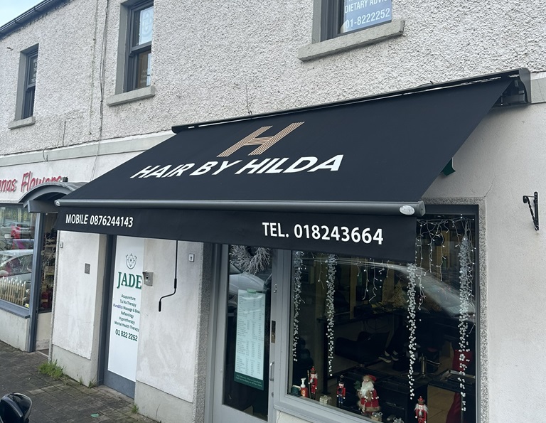 Awning with printed brand