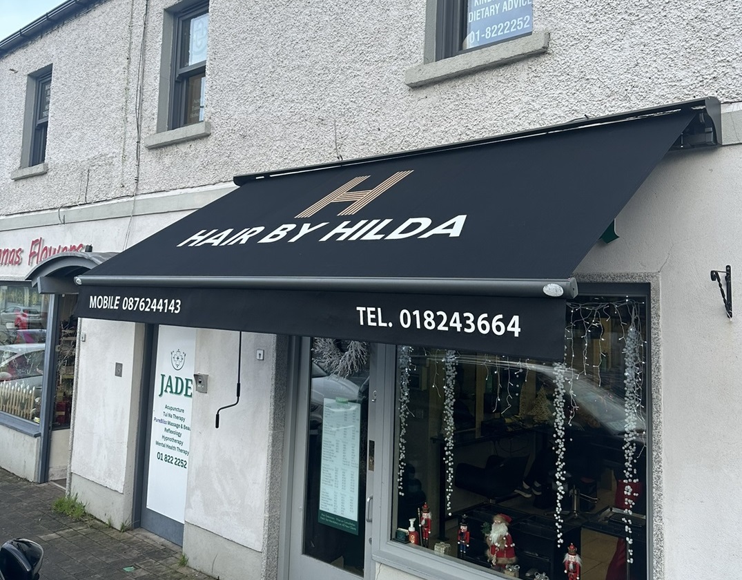 Awnings with printed text