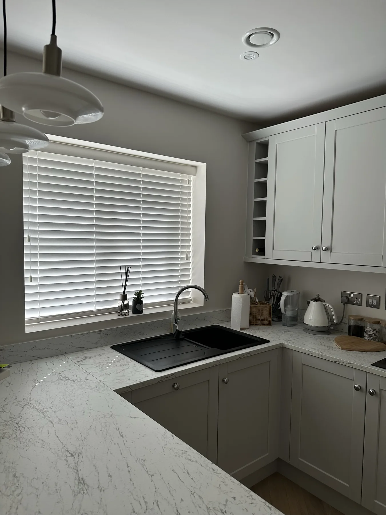 White Venetian blind installed in a modern Irish kitchen