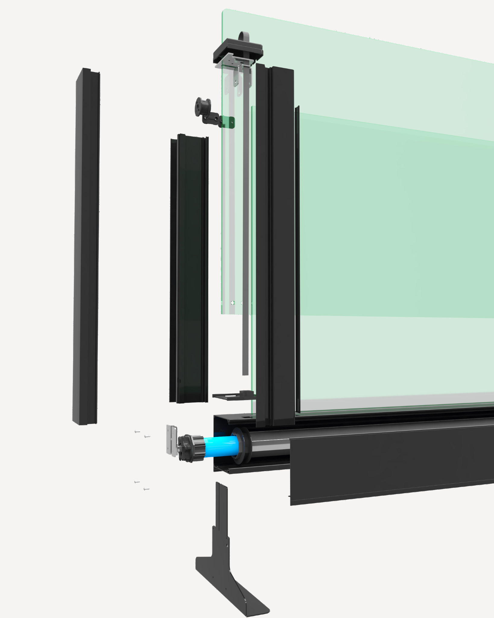 Motorised adjustable glass windbreak mechanism